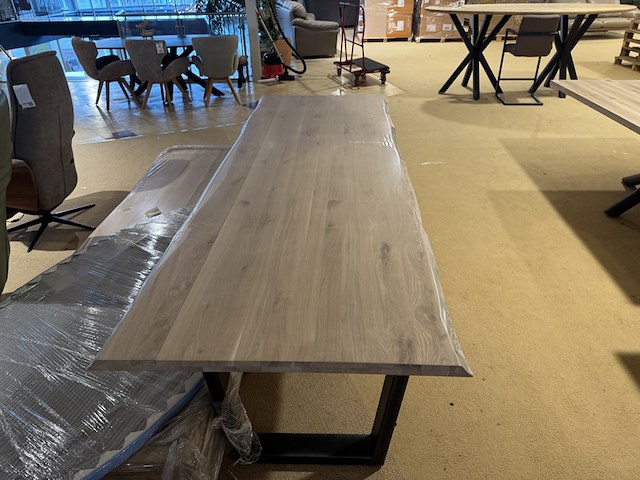 Eettafel, massief eiken, zwart metalen u-poot - afbeelding 6 van  6