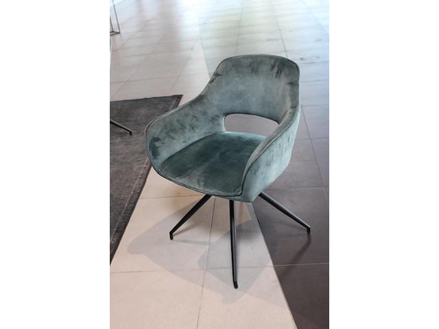 Eettafel met zes draaibare groen gestoffeerde stoelen. afmeting tafel 240 x 105 x 76 cm. - afbeelding 4 van  4