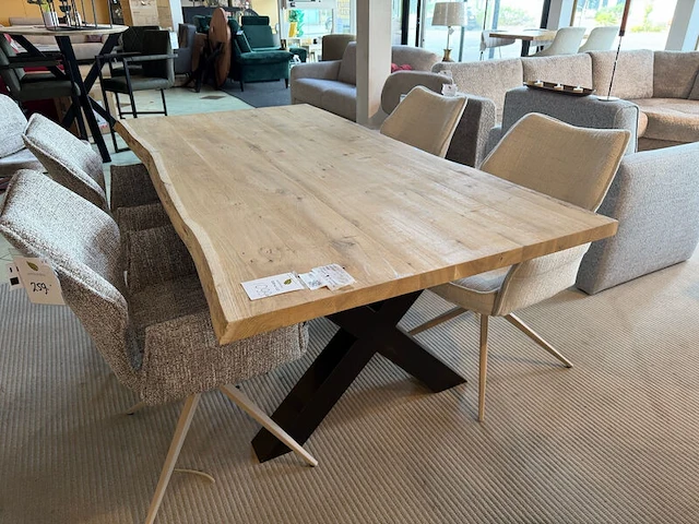 Eettafel met zwart metalen x-poot naturel - afbeelding 1 van  6