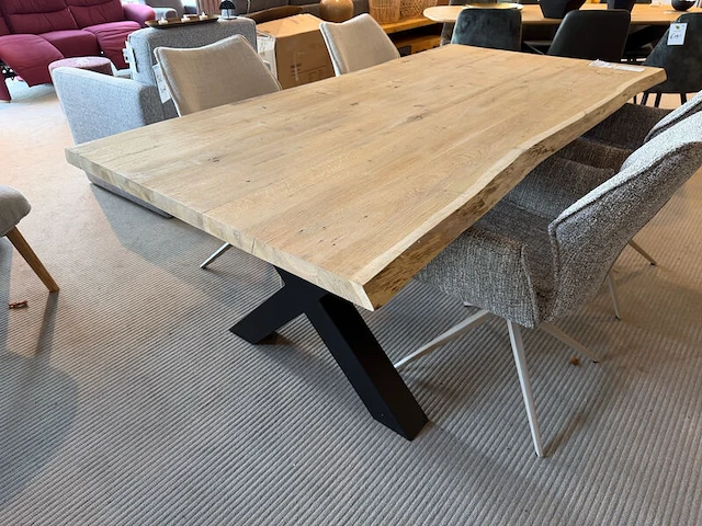 Eettafel met zwart metalen x-poot naturel - afbeelding 4 van  6