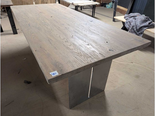 Eettafel oud eiken graywash 220x100cm - afbeelding 1 van  2