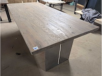 Eettafel oud eiken graywash 220x100cm - afbeelding 1 van  2