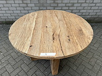 Eettafel oud eiken rond 120 cm. - afbeelding 2 van  3