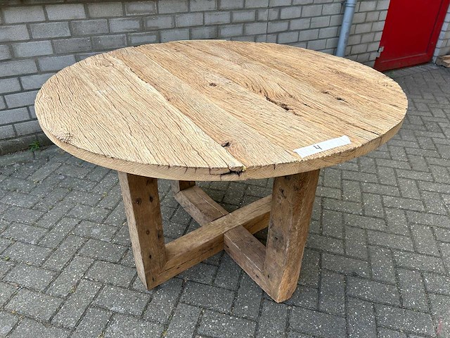 Eettafel oud eiken rond 120 cm. - afbeelding 3 van  3