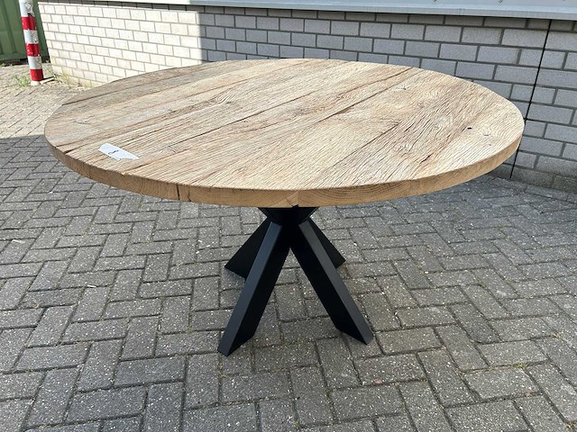 Eettafel oud eiken rond 130 cm. - afbeelding 3 van  3