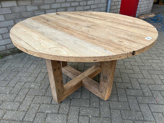 Eettafel oud eiken rond 130 cm. - afbeelding 3 van  3