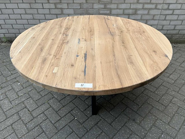 Eettafel oud eiken rond 140 cm. - afbeelding 2 van  3