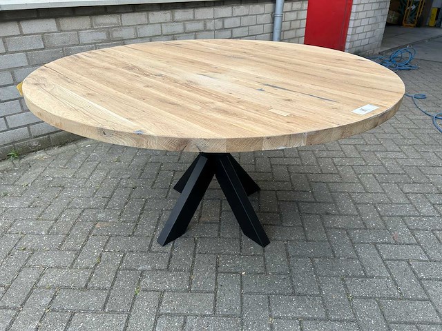Eettafel oud eiken rond 140 cm. - afbeelding 3 van  3
