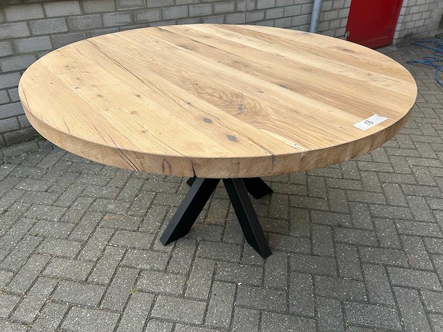 Eettafel oud eiken rond 140 cm. - afbeelding 3 van  3