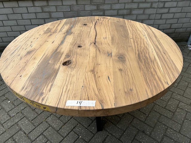 Eettafel oud eiken rond 140 cm. - afbeelding 1 van  3