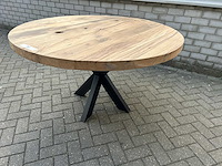 Eettafel oud eiken rond 140 cm. - afbeelding 2 van  3
