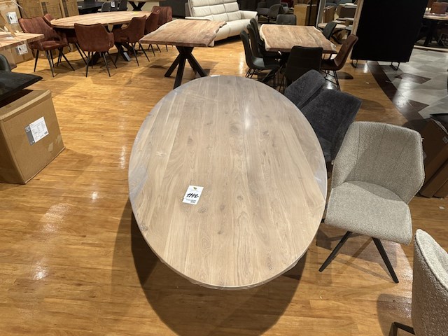 Eettafel, ovaal, massief eiken, zwart metalen spinpoot - afbeelding 2 van  5