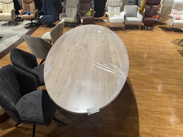 Eettafel, ovaal, massief eiken, zwart metalen spinpoot - afbeelding 3 van  5