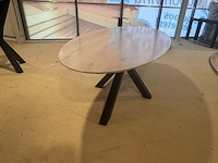 Eettafel, ovaal, naturel eikenhout, zwart metalen spinpoot - afbeelding 1 van  4