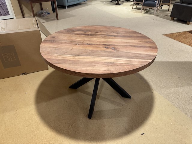 Eettafel, rond acaciahout, zwart metalen spinpoot - afbeelding 1 van  5