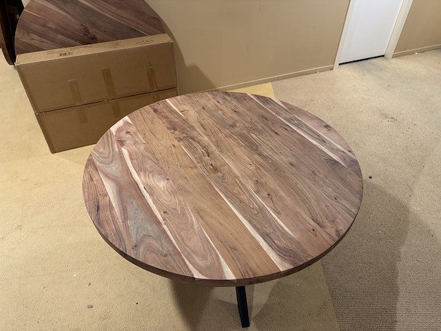Eettafel, rond acaciahout, zwart metalen spinpoot - afbeelding 4 van  4