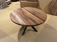 Eettafel, rond acaciahout, zwart metalen spinpoot - afbeelding 1 van  4