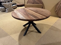 Eettafel, rond acaciahout, zwart metalen spinpoot - afbeelding 3 van  4