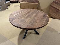 Eettafel, rond acaciahout, zwart metalen spinpoot - afbeelding 1 van  4