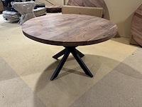 Eettafel, rond acaciahout, zwart metalen spinpoot - afbeelding 3 van  4