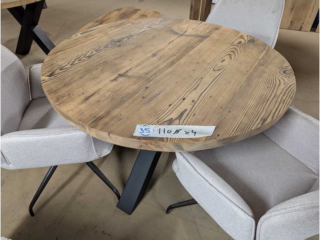 Eettafel rond oud grenen 110cm - afbeelding 1 van  2