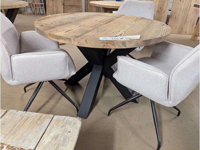 Eettafel rond oud grenen 110cm - afbeelding 2 van  2