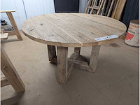 Eettafel rustiek eiken. rond. 130cm. houten onderstel - afbeelding 1 van  3