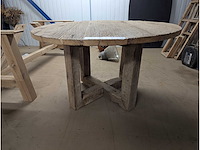 Eettafel rustiek eiken. rond. 130cm. houten onderstel - afbeelding 2 van  3