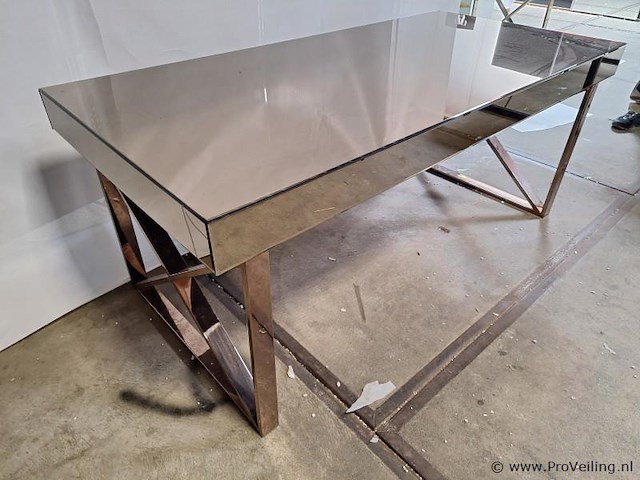 Eettafel v.v. glazen blad en bronskleurig onderstel - afbeelding 2 van  4