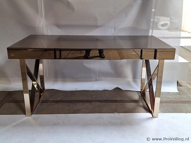 Eettafel v.v. glazen blad en rvs onderstel - afbeelding 1 van  4