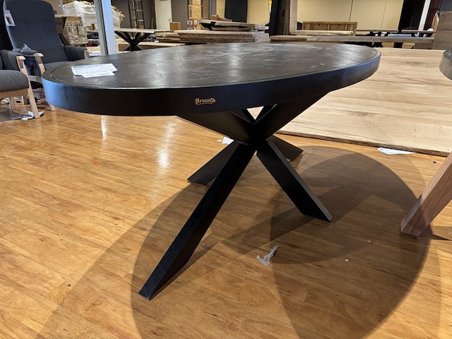 Eettafel, zwart hardhout, zwart metalen spinpoot - afbeelding 3 van  4