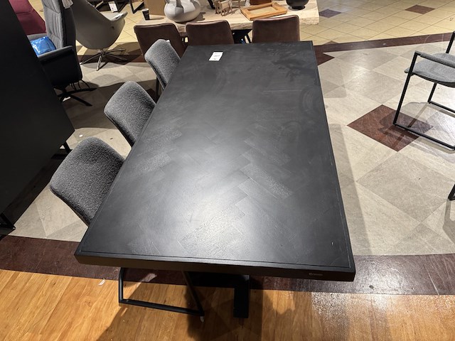 Eettafel, zwart hardhout, zwart metalen spinpoot - afbeelding 5 van  6