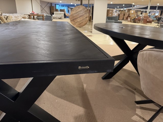 Eettafel, zwart hardhout, zwart metalen x-poot - afbeelding 4 van  5