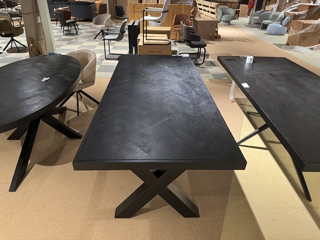 Eettafel, zwart hardhout, zwart metalen x-poot - afbeelding 5 van  5