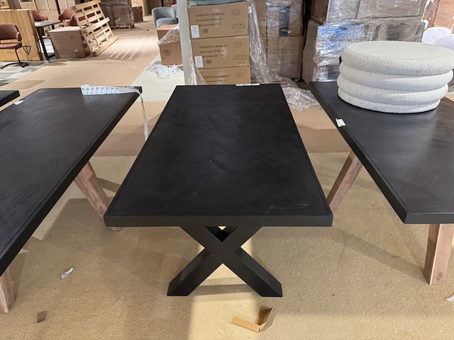 Eettafel, zwart hardhout, zwart metalen x-poot - afbeelding 5 van  5