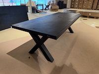 Eettafel, zwart hardhout, zwart metalen x-poot - afbeelding 1 van  1