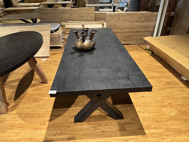 Eettafel, zwart mangohout, zwart metalen x-poot - afbeelding 2 van  4