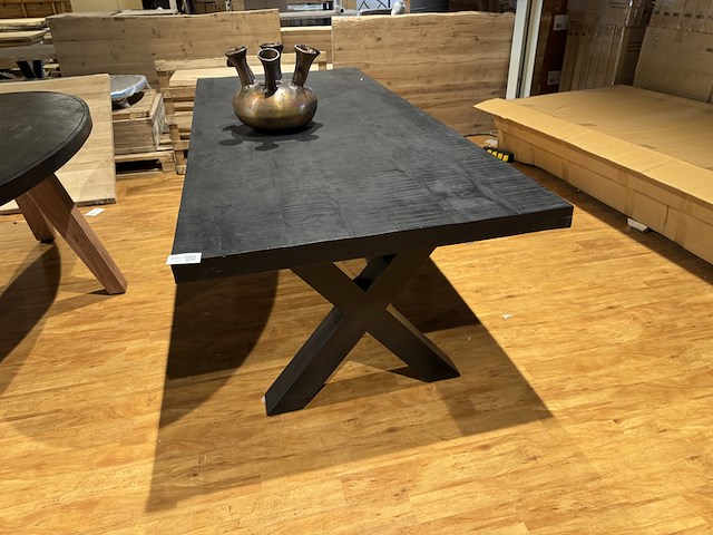 Eettafel, zwart mangohout, zwart metalen x-poot - afbeelding 3 van  4