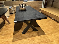 Eettafel, zwart mangohout, zwart metalen x-poot - afbeelding 3 van  4
