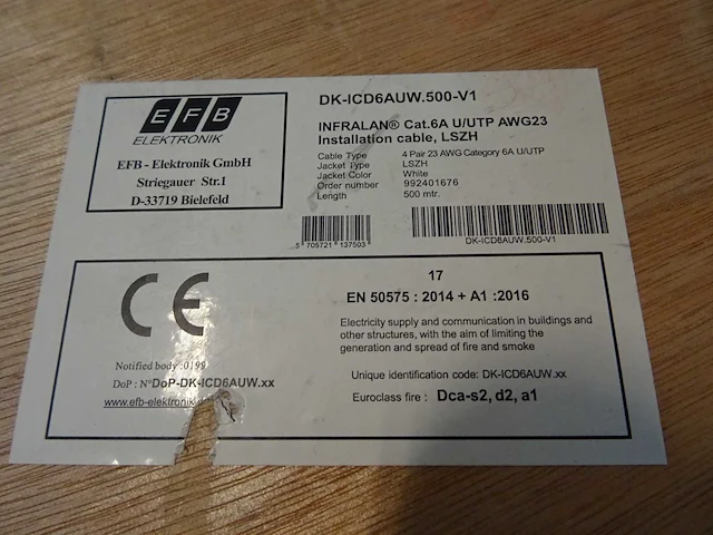 Efb - infralan cat.6a u/utp awg23 - utp kabel cat6a 500 mtr - afbeelding 2 van  2