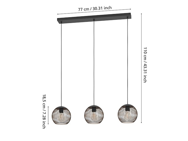 Eglo almanzora hanglamp e27 90 cm zwart/koper - afbeelding 4 van  4