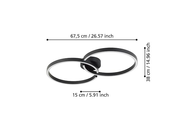 Eglo led amandolo dimbare plafond lamp met afstandsbediening zwart metaal - afbeelding 3 van  4