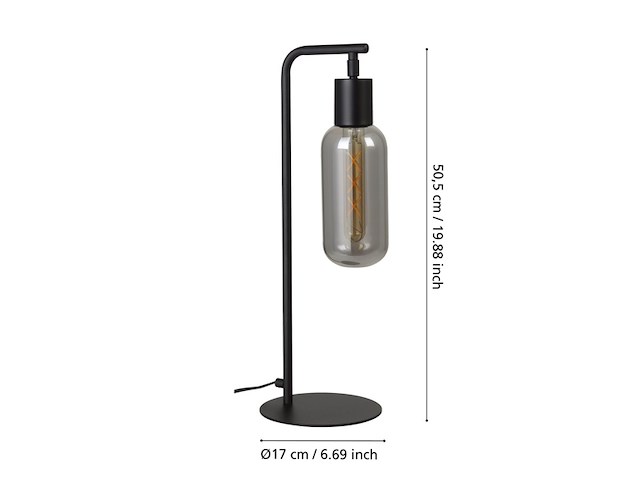 Eglo majone tafellamp e27 50,5 cm zwart/grijs smoke glas rookglas - afbeelding 3 van  3