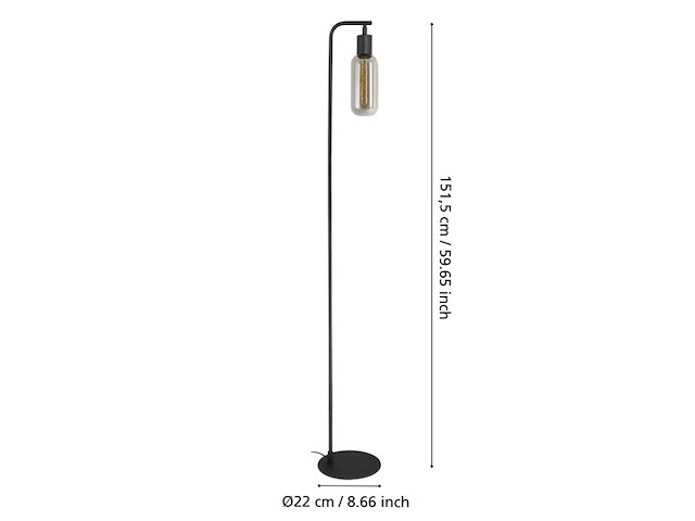 Eglo majone vloerlamp e27 151 cm zwart/grijs smoke glas - afbeelding 4 van  4