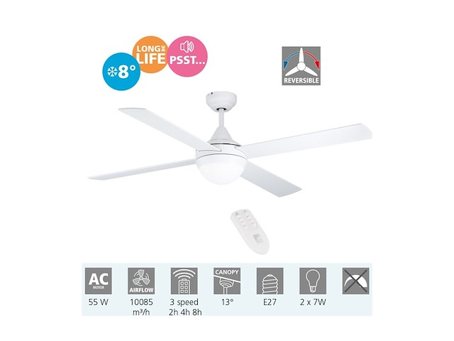 Eglo varadero plafondlamp met ventilator 122cm ac longer life wit - afbeelding 2 van  6