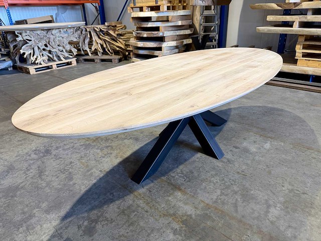 Eiken ovaal eetkamertafel 240 cm - afbeelding 4 van  5