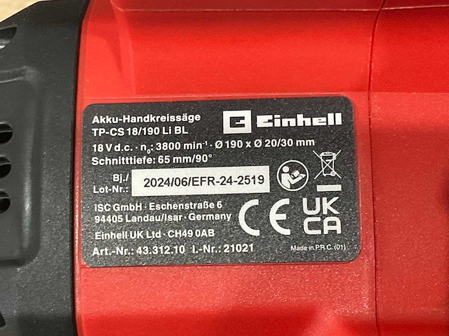 Einhell - tp-cs 18/190 li bl- solo - cirkelzaag - afbeelding 7 van  8