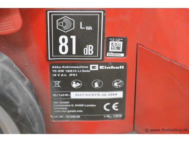 Einhell power x-change accu veegmachine te-sw 18/610 li-solo, 18v - afbeelding 9 van  9