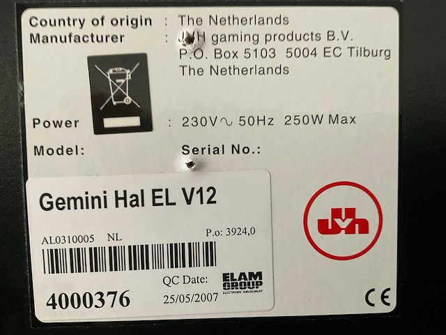 Elam group gemini hal ev v12 speelautomaat - afbeelding 7 van  7