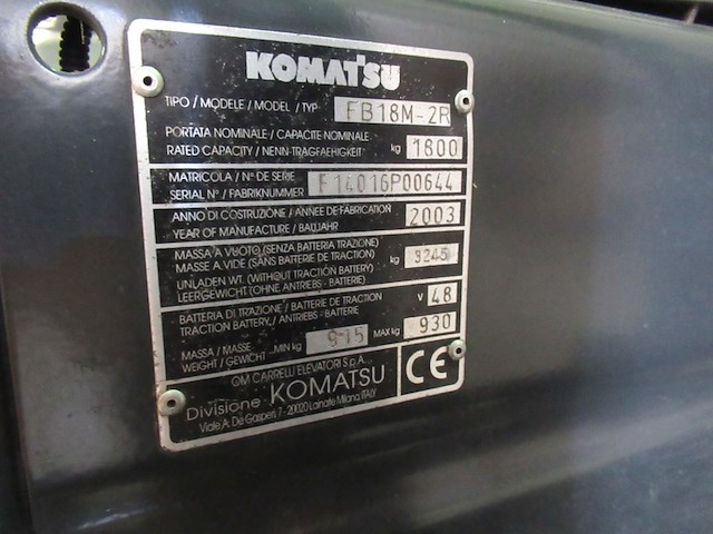 Electische heftruck incl. lader, komatsu, 1800, groen/geel, 2003, incl. vulsysteem - afbeelding 11 van  26